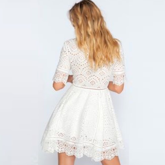 Eyelet Flare DRESS Plunge Ivory Party S M L XL NEW - Picture 3 of 3